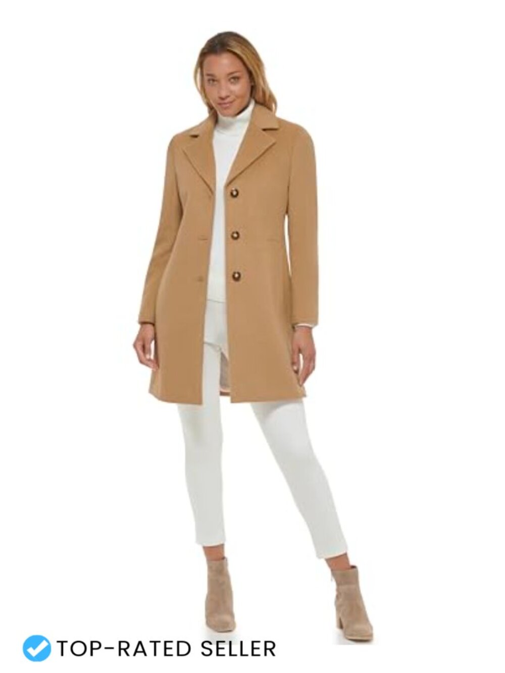Wool Blend Cashmere Overcoat Notch Collar Long Sleeve